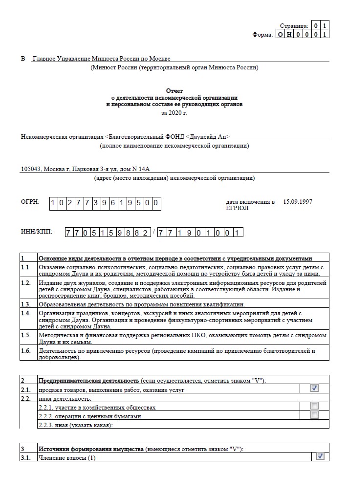 Годовой отчет 2020 года в Минюст РФ (часть 1)