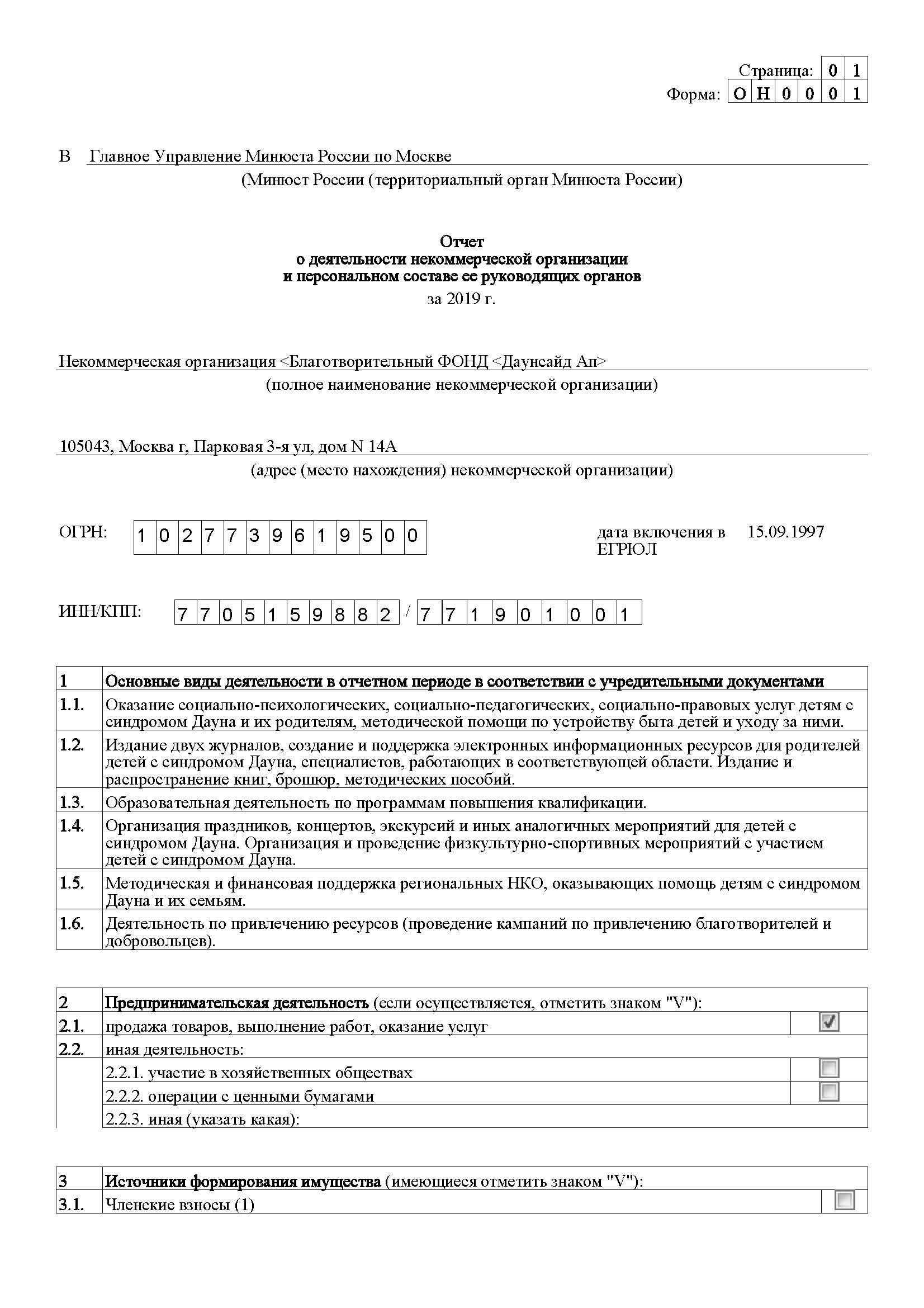 Годовой отчет 2019 года в Минюст РФ (часть 1)