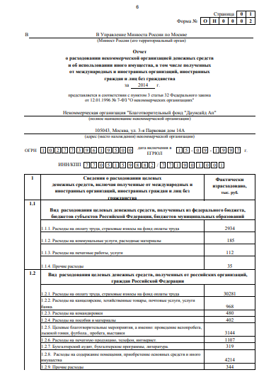 Годовой отчет 2014 года в Минюст РФ (часть 2)