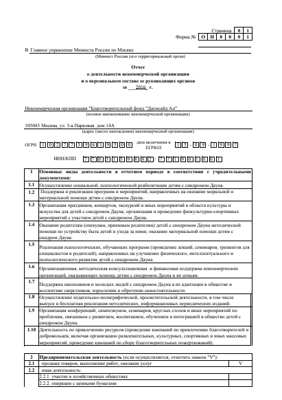 Годовой отчет 2016 года в Минюст РФ (часть 1)